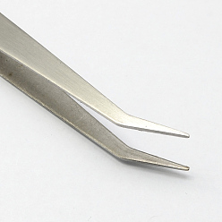 Stainless Steel Color Iron Beading Tweezers, Stainless Steel Color, 125x9x2mm