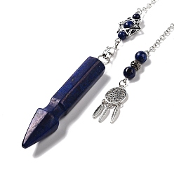 Lapis Lazuli Natural Banded Agate Pointed Dowsing Pendulums, Dyed, with Eco-Friendly Brass Findings, Platinum, Cadmium Free & Lead Free, Bullet, 31.35cm