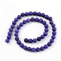 Blue Violet Synthetic Lava Rock Beads Strands, Dyed, Round, Blue Violet, 8~8.5mm, Hole: 1.8mm, about 47pcs/strand, 14.96 inch(38cm)
