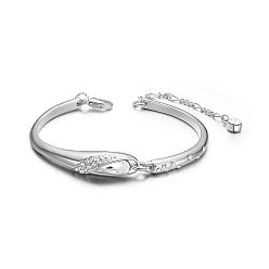 Crystal SHEGRACE Alloy Link Bracelets, with Micro Pave Cubic Zirconia Wing and Austrian Crystal, Crystal, 6-3/4 inch(170mm)