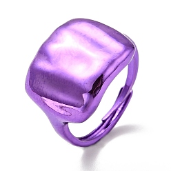Medium Orchid Brass Rectangle Signet Adjustable Ring for Women, Cadmium Free & Lead Free, Medium Orchid, US Size 5 1/4(15.9mm)