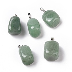 Aventurine Verte Pendentifs naturels aventurine verte, avec les accessoires en laiton de tonalité de platine, nuggets, 23~30x13~22x12~20mm, Trou: 5x3mm