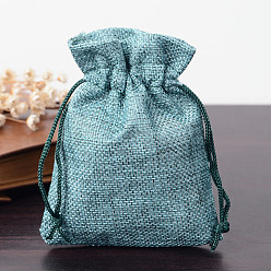 Medium Sea Green Polyester Imitation Burlap Packing Pouches Drawstring Bags, for Christmas, Wedding Party and DIY Craft Packing, Medium Sea Green, 12x9cm