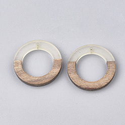 WhiteSmoke Resin & Walnut Wood Pendants, Ring, WhiteSmoke, 28x3mm, Hole: 1.5mm