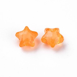 Dark Orange Transparent Acrylic Beads, Bead in Bead, Faceted, Star, Dark Orange, 10.5x11x7mm, Hole: 2mm, about 1280pcs/500g
