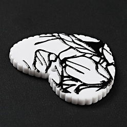 Noir Pendentifs acryliques imprimés, coeur avec motif de branches, noir, 26x31.5x2mm, Trou: 1.5mm