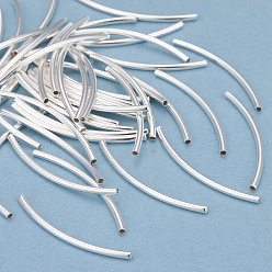 925 Sterling Silver Plated Brass Tube Beads, Long-Lasting Plated, Curved Beads, Tube, 925 Sterling Silver Plated, 30x1.5mm, Hole: 1mm