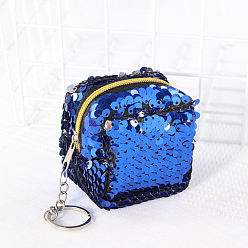 Dodger Blue Sequin Wallets, with Iron Keychain Clasps, Dodger Blue, 5x6x6cm