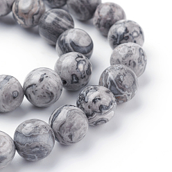 Map Stone Natural Map Stone/Picasso Stone/Picasso Jasper Beads Strands, Round, 10mm, Hole: 1mm, about 39pcs/strand, 15.5 inch