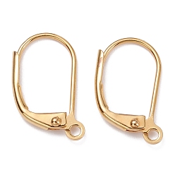 Real 18K Gold Plated Brass Leverback Earring Findings, with Loop, Long-Lasting Plated, Real 18K Gold Plated, 15.5x10x1.5mm, Hole: 1.5mm, Pin: 0.7mm