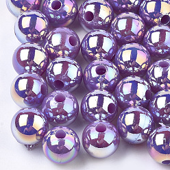 Purple Plastic Beads, AB Color Plated, Round, Purple, 8mm, Hole: 1.8mm, 2000pcs/500g