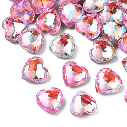 Light Rose Glass Rhinestone Cabochons, Nail Art Decoration Accessories, Faceted, Heart, Pink, 9.5x10x6mm