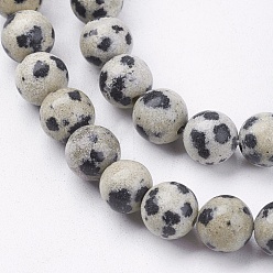 Jaspe Dalmate Dalmatien naturel jaspe brins pierre de perles, ronde, 6mm, Trou: 1mm, Environ 63 pcs/chapelet, 14.9 pouce