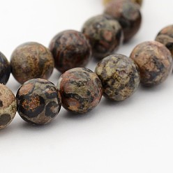 Léopard Brins de perles rondes en jaspe en peau de léopard naturel, 3mm, Trou: 0.6~0.7mm, Environ 135 pcs/chapelet, 15.7 pouce
