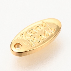 Real 18K Gold Plated Brass Pendants, Oval with Word Hand Made, Real 18K Gold Plated, 8.6x4x1mm, Hole: 0.9mm
