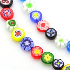 Mixed Color Handmade Millefiori Glass Bead Strands, Flat Round, Mixed Color, 7~9x3mm, Hole: 1mm, about 48pcs/strand, 14~14.5 inch