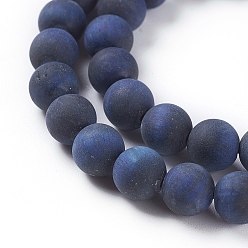 Marine Blue Natural Tiger Eye Beads Strands, Dyed & Heated , Frosted, Round, Marine Blue, 8mm, Hole: 1.2mm, about 46~49pcs/strand, 14.7~15.3 inch(37.5~39cm)