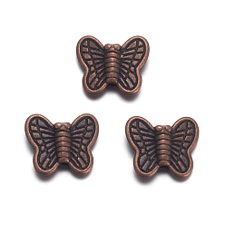 Red Copper Tibetan Style Alloy Beads, Cadmium Free & Lead Free, Butterfly, Red Copper, 8x10x3mm, Hole: 1mm