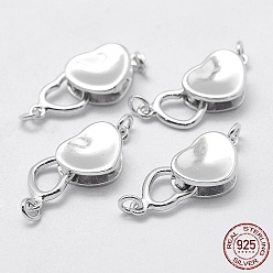 Platinum Rhodium Plated 925 Sterling Silver Box Clasps, with 925 Stamp, Heart, Platinum, 23x8x4mm, Hole: 2mm