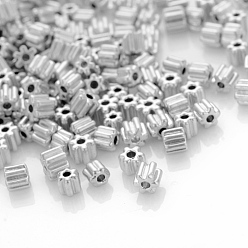 Silver Plated Grade A Glass Seed Beads, Flower, Silver Plated, 3.5x3.5~4mm, Hole: 1mm