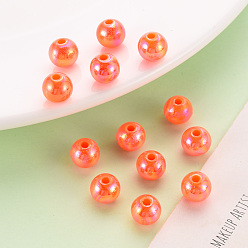 Orange Red Opaque Acrylic Beads, AB Color Plated, Round, Orange Red, 8x7mm, Hole: 2mm, about 1745pcs/500g