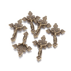 Antique Bronze Tibetan Style Alloy Pendants, For Easter, Cadmium Free & Nickel Free & Lead Free, Crucifix Cross, Antique Bronze, 48x31x5mm, Hole: 2mm