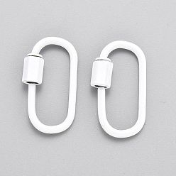 White Spray Painted Brass Screw Carabiner Lock Clasps, for Necklaces Making, Oval, White, 26x13x2mm