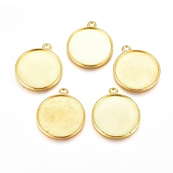 Golden Tibetan Style Pendant Cabochon Settings, Double-sided Tray, Flat Round, Cadmium Free & Lead Free, Golden, 34x30x4.5mm, Hole: 3mm, Tray: 27mm, about 220pcs/kg