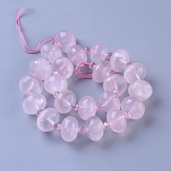 Rose Quartz Natural Rose Quartz Beads Strands, Rondelle, Faceted, 18x13mm, Hole: 1mm, about 22pcs/strand, 15.3 inch(39cm)
