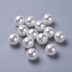 Blanc Perles acryliques en nacre d'imitation , teint, ronde, blanc, 16x15.5mm, trou: 2 mm, environ 250 pièces / livre
