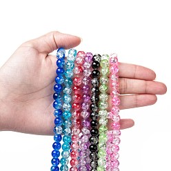 Mixed Color Baking Painted Crackle Glass Bead Strands, Two Tone, Round, Mixed Color, 8mm, Hole: 1.3~1.6mm, about 100pcs/strand, 31.4 inch