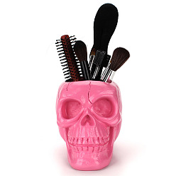 Rose Chaud Porte-stylos tête de mort en résine, organisateur de porte-pinceaux de maquillage, thème de l'Halloween, rose chaud, 150x110x110mm