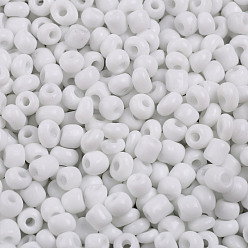Blanc Perles de rocaille en verre, opaque graine de couleurs, petites perles artisanales pour la fabrication de bijoux bricolage, ronde, blanc, 4mm, Trou: 1.5 mm, environ 4500 pcs / livre