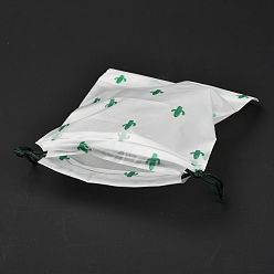 Cactus Plastic Frosted Drawstring Bags, Rectangle, Cactus Pattern, 20x16x0.02~0.2cm