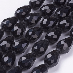 Black Glass Beads Strands, Faceted, teardrop, Black, 15x10mm, Hole: 1mm, about 48~50pcs/strand, 26.6 inch