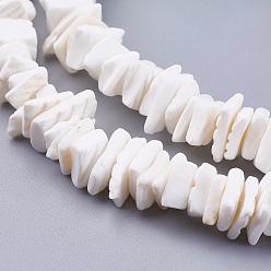 White Natural Sea Shell Beads Strands, Dyed, Square Heishi Beads, White, 1~3.5x4.5~10x4.5~10mm, Hole: 0.5mm, 16.1 inch~16.9 inch