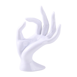 Blanc Modèle de main d'affichage d'anneau en plastique, Pour d'accord, blanc, 10.5x6.5x15.5 cm