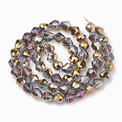 Gold Electroplate Glass Beads Strands, Faceted, teardrop, Gold, 9x9.5mm, Hole: 1.4mm, about 60pcs/strand, 23.1 inch