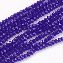 Purple Opaque Solid Color Glass Bead Strands, Imitation Jade, Faceted, Rondelle, Purple, 3x2mm, Hole: 0.8mm, about 185~190pcs/strand, 14.9~17.3 inch(38~44cm)
