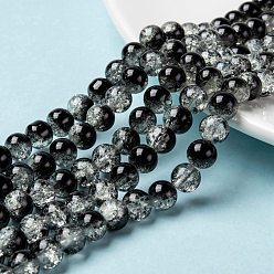Black Spray Painted Crackle Glass Beads Strands, Round, Two Tone, Black, 8mm, Hole: 1.3~1.6mm, about 100pcs/strand, 31.4 inch