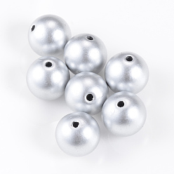 Silver Matte Style Spray Painted Acrylic Beads, Round, Silver, 18mm, Hole: 2mm, about 154pcs/500g
