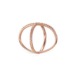 Rose Gold Vogue Design Rose Gold Plated Brass Finger Ring, Criss Cross Ring, Double Rings, X Rings, with  Micro Pave AAA Zircon Criss Cross, Rose Gold, 17mm