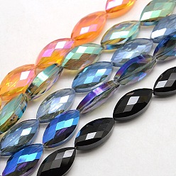 Mixed Color Faceted Electroplate Crystal Glass Horse Eye Beads Strands, Color Plated, Mixed Color, 25x12x8mm, Hole: 1mm, about 30pcs/strand, 29.5 inch