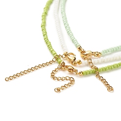 Vert Jaune 3 Ensemble de colliers de perles de rocaille en verre, collier empilable pour femme, vert jaune, 15.94~16.02 pouce (40.5~40.7 cm)