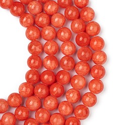 Rouge Orange Brins de perles de jade mashan naturelles , teint, ronde, rouge-orange, 10mm, Trou: 1.2mm, Environ 42 pcs/chapelet, 16 pouce