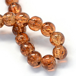 Sienna Baking Painted Transparent Crackle Glass Round Bead Strands, Sienna, 8.5~9mm, Hole: 1.5mm, about 105pcs/strand, 31.8 inch