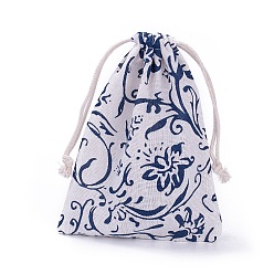 Steel Blue Burlap Packing Pouches, Drawstring Bags, Steel Blue, 17.3~18.2x13~13.4cm