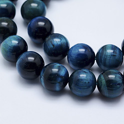 Tiger Eye Natural Tiger Eye Beads Strands, Dyed & Heated, Round, 10mm, Hole: 1mm, about 38~39pcs/strand, 15.1 inch(38.5cm)
