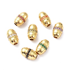 Mixed Color Brass Micro Pave Cubic Zirconia Beadsong-Lasting Plated, Real 18K Gold Plated, Column, Mixed Color, 17x10.5mm, Hole: 4mm