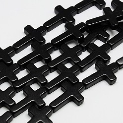 Black Synthetic Turquoise Beads Strands, Dyed, Cross, Black, 30x20x6mm, Hole: 1mm, about 13pcs/strand, 15.35 inch